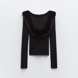 ZARA KNIT SWEATER WITH FAUX FUR COLLAR